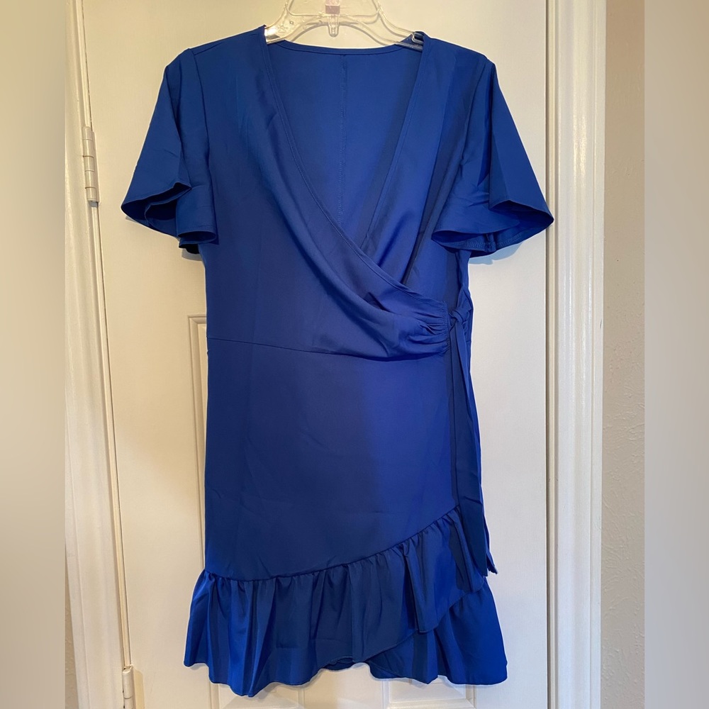 Royal blue wrap style mini dress